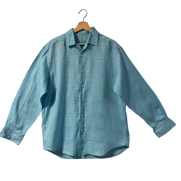 Tommy Bahama Other - Tommy Bahama Mens Blue 100% Linen Long Sleeve Plaid Button Down Shirt Size M